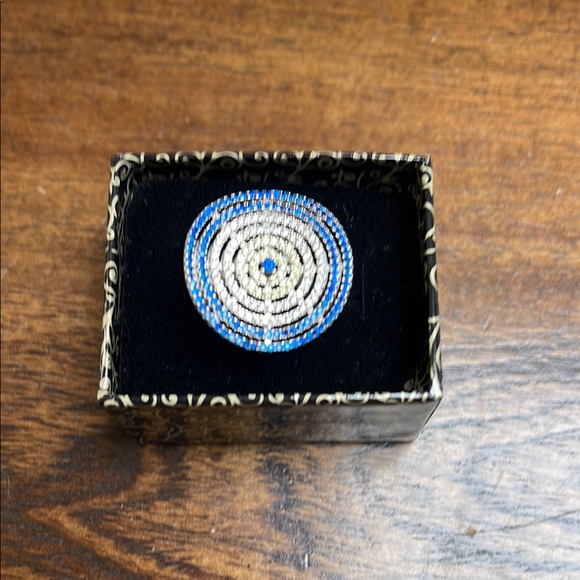 Evil Eye Elegant Blue and Silver Beaded Ring